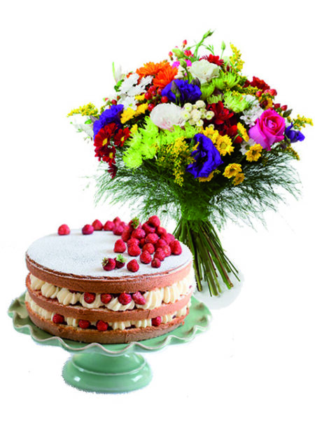 Bouquet di fiori misti con torta