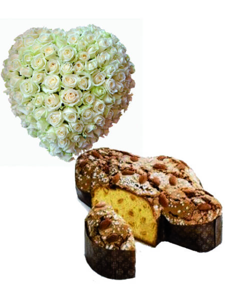 Colomba e cuore 100 rose bianche