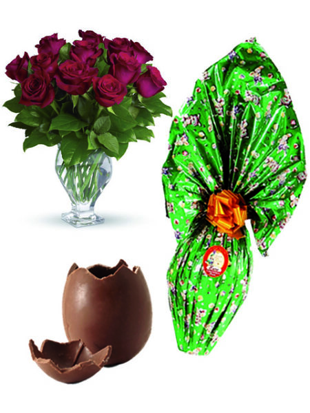Uovo di pasqua e 12 rose rosse