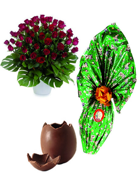 Uovo pasqua e 50 rose rosse