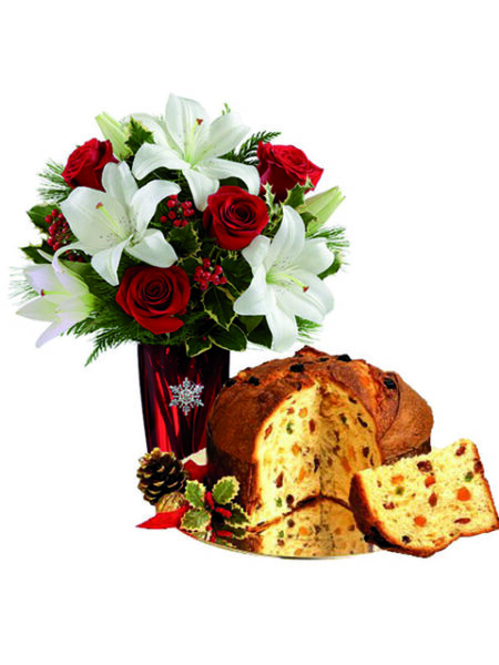 rose rosse lilium e panettone