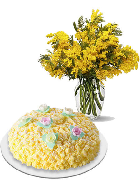 bouquet di mimose con torta mimosa